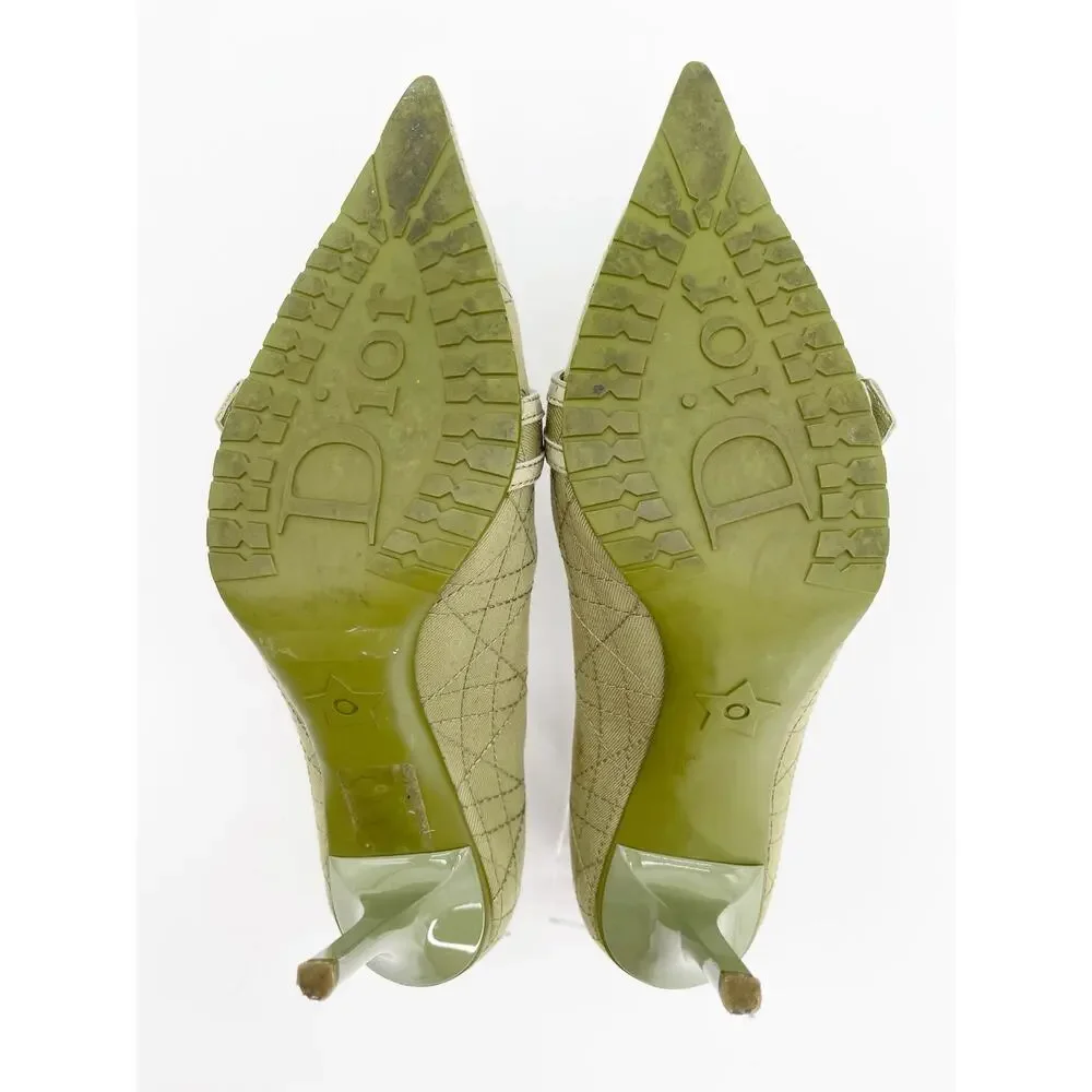 Christian Dior Vintage Green Cannage Rasta Pointed Toe Buckle Pumps Heels EU 37